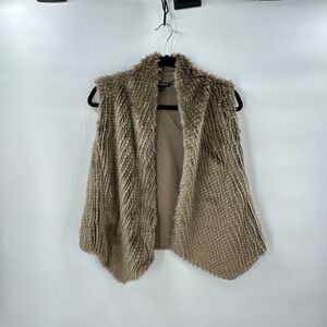 EXPRESS Faux‎ Fur Vest Womens XS Brown Open Front Cozy Layering Boho Asymmetric